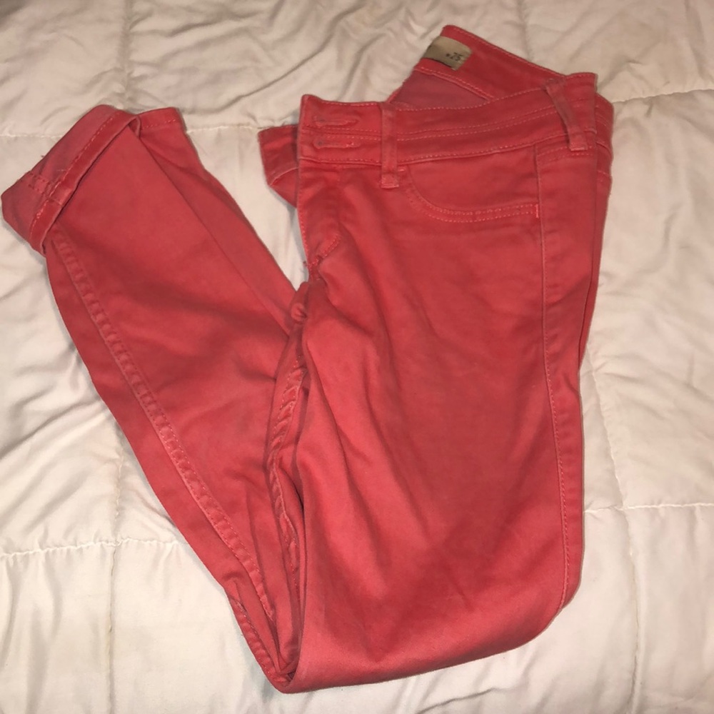 Hollister Red Cropped Pants Stretchy Jean Like